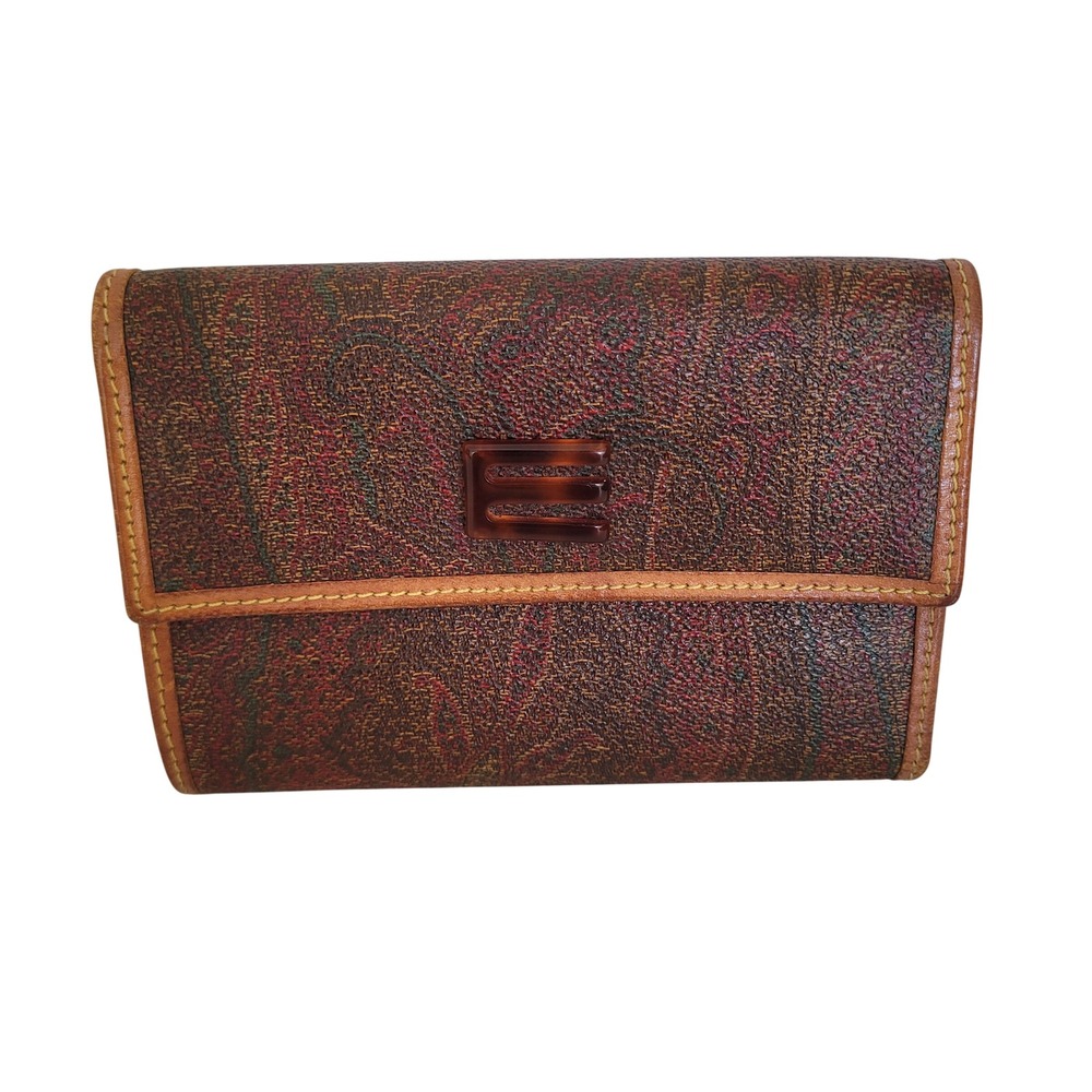 Etro Milano Paisley Trifold Wallet Leather Interior Multicolor Tan Vintage